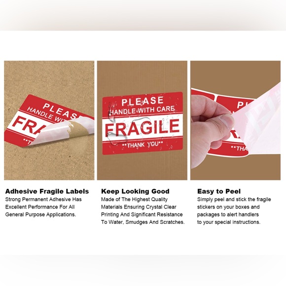 30 Fragile Stickers 3” X 2” Large Red Please Handle With Care Fragile Thank You - Picture 2 of 2